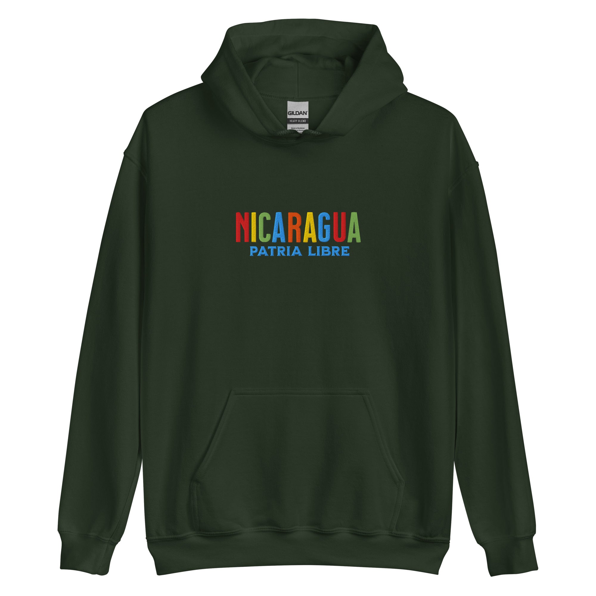 Hoodie bordado con la frase “Patria Libre”, inspiración cultural de Nicaragua.
